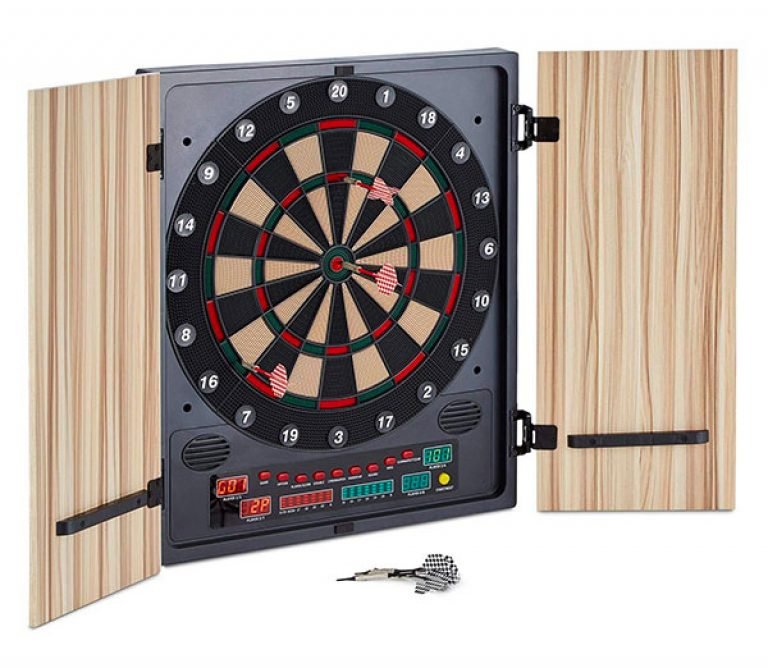 Relaxdays 10021463 Gioco Bersaglio Freccette Soft 42 cm, 6 Frecce, per Bambini, Montaggio a Muro, Piedistallo, Bianco-Nero